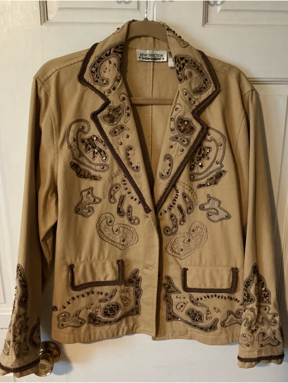 new direction Tan Embellished Paisley Blazer